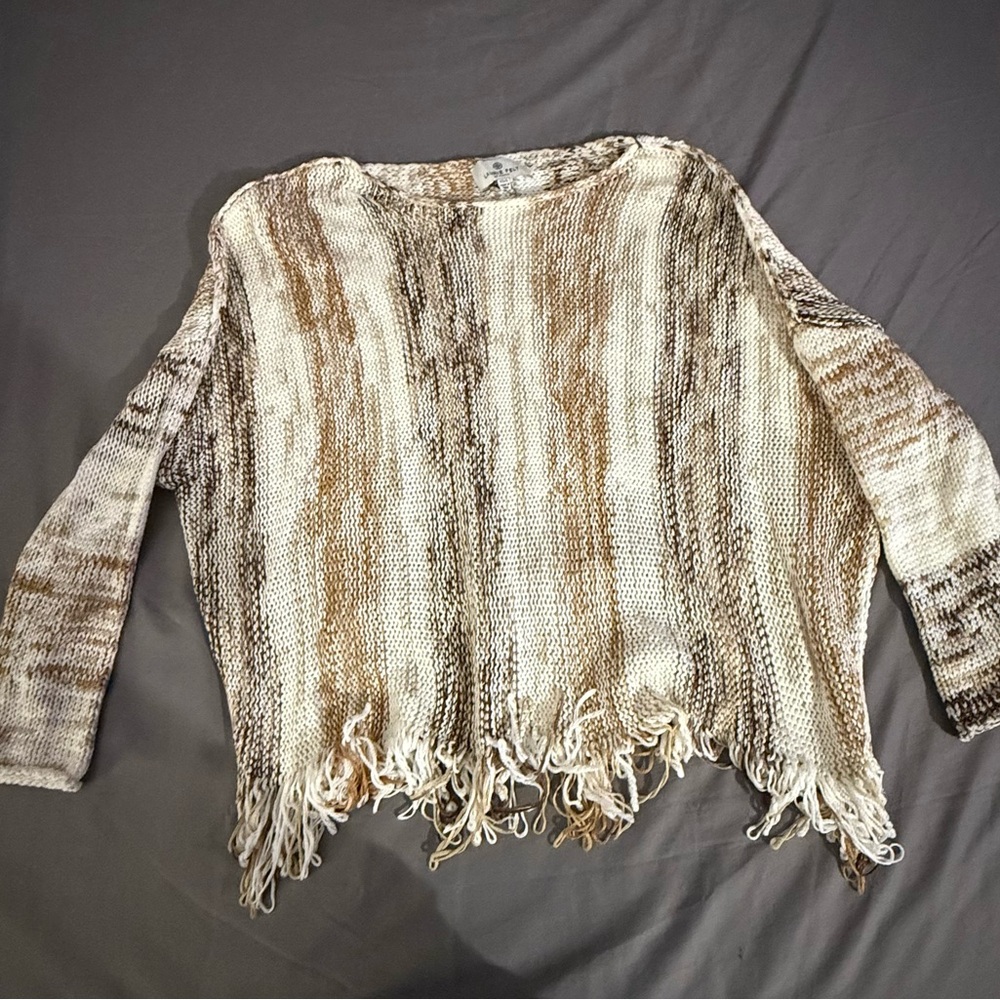 Laurie Felt Women's Fringed Sweater - Cream and Brown